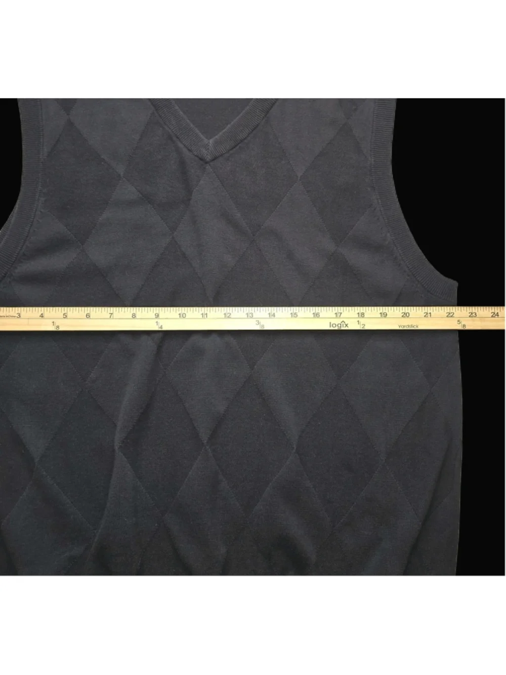 Oscar de la Renta Mens Sweater Vest Large Black Gray Argyle Cotton V-Neck